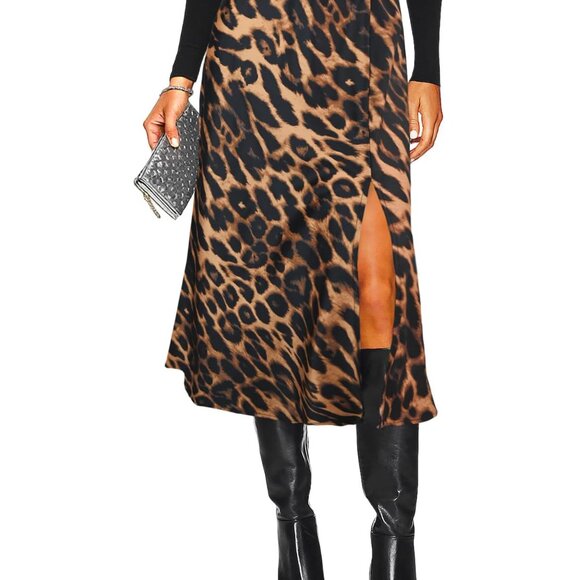 Satin Midi Skirt High Waisted A-Line Side Slit Elegant Chic Y2K Style